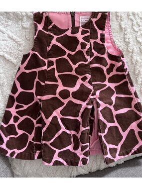 Gymboree Pink and Brown Giraffe Print Pinafore Dress